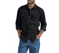 Maglietta da uomo a maniche lunghe, con bottoni, con 2 tasche, casual, vestibilità larga, per safari all'aperto, Z01-black Camicie Con Doppie Tasche, S
