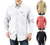 Maglietta da uomo a maniche lunghe, con bottoni, con 2 tasche, casual, vestibilità larga, per safari all'aperto, Camicie Bianche Con Doppie Tasche, 4XL