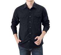 Maglietta da uomo a maniche lunghe, con bottoni, con 2 tasche, casual, vestibilità larga, per safari all'aperto, Z02-black Camicie Con Doppie Tasche, XL