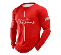 Maglietta da uomo a maniche lunghe con lettera di Natale, tunica con alberi larghi o collo pullover divertente renna a maniche lunghe costume, Rosso, 3XL
