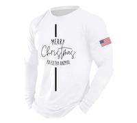 Maglietta da uomo a maniche lunghe con lettera di Natale, tunica con alberi larghi o collo pullover divertente renna a maniche lunghe costume, bianco, S