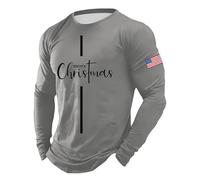 Maglietta da uomo a maniche lunghe con lettera di Natale, tunica con alberi larghi o collo pullover divertente renna a maniche lunghe costume, Grigio, XXL