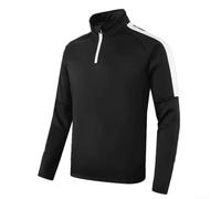 Maglietta da uomo a maniche lunghe con mezza cerniera, casual, sportiva, con colletto alla coreana, con design di giunzione, per allenamento e uso quotidiano (XL nero)