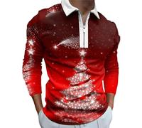 Maglietta da uomo a maniche lunghe con stampa natalizia, design con chiusura lampo, per un look casual alla moda, Rosso anguria., L