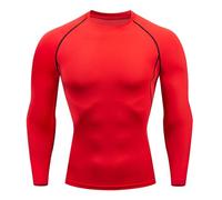 Maglietta da uomo, a maniche lunghe, da corsa, termica, da uomo, a compressione, da uomo, colorata, Colore: rosso, XL