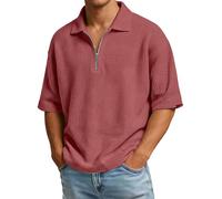 Maglietta da uomo a maniche lunghe dal design vintage, con colletto Henley e cerniera, alla moda, classica, elasticizzata, per il tempo libero, da golf, vestibilità regolare, maglia a nido d'ape