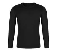 Maglietta da uomo a maniche lunghe girocollo a maniche lunghe, tinta unita, vestibilità atletica, Nero , XL