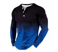 Maglietta da uomo a maniche lunghe Henley leggera casual a maniche lunghe Oxford camicie con tre bottoni vestibilità regolare 3D gradiente colore stampato pullover t-shirt classica traspirante comfort