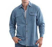 Maglietta da uomo a maniche lunghe in tessuto sportivo tattico vestibilità regolare colletto rotondo vintage camicia bianca da lavoro magliette da uomo per uomo, Azzurro, XL
