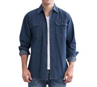 Maglietta da uomo a maniche lunghe in tessuto sportivo tattico vestibilità regolare colletto rotondo vintage camicia bianca da lavoro magliette da uomo per uomo, Blu scuro, M