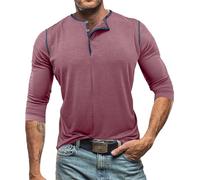Maglietta da uomo a maniche lunghe, leggera, traspirante, basic, sportiva, a maniche lunghe, con abbottonatura, pretrattata, elasticizzata, per il tempo libero, per l'uso quotidiano, Colore: rosso