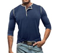 Maglietta da uomo a maniche lunghe, leggera, traspirante, basic, sportiva, a maniche lunghe, con abbottonatura, pretrattata, elasticizzata, per il tempo libero, per l'uso quotidiano, Blu, XXL