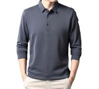 Maglietta da uomo a maniche lunghe, tinta unita, elastica, per il tempo libero, comoda, con colletto rovesciato, slim, Grigio scuro, XL