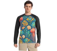 Maglietta da uomo a maniche lunghe UPF 50+, ad asciugatura rapida, da spiaggia, per attività all'aperto, Medusa subacquea a tema, X-Large