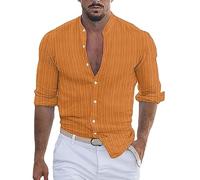 Maglietta da uomo a maniche lunghe, vestibilità regolare, leggera, motivo a righe, camicie da lavoro Henley da uomo, Olivastro, L