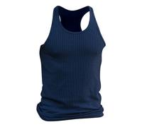 Maglietta da uomo a righe a coste senza maniche canotte Racerback Gym Muscle Fit Camicie estive casual allenamento Cut Off Tees, Marina Militare, XL