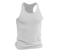 Maglietta da uomo a righe a coste senza maniche canotte Racerback Gym Muscle Fit Camicie estive casual allenamento Cut Off Tees, bianco, M