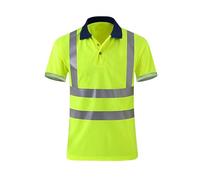 Maglietta da uomo ad alta visibilità, polo da lavoro di sicurezza, a maniche corte, comoda, traspirante, resistente, con nastro riflettente, Giallo, 3XL