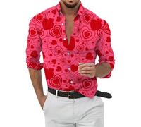 Maglietta da uomo alla moda con stampa digitale 3D dal taglio casual a maniche lunghe per San Valentino, Blu marino, M