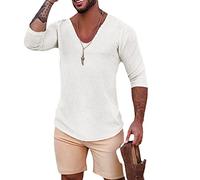 Maglietta da Uomo alla Moda di Strada da Uomo Solido di Colore Solido Simpulla a V Maglietta a Medio Manicotto Colore1 L