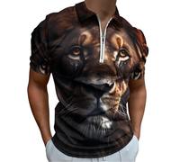 Maglietta da Uomo Animal King Lion, Casual, a Maniche Corte, con Cerniera, Sportiva, da Golf