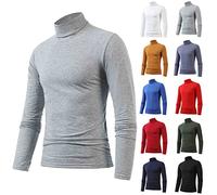Maglietta da uomo casual a mezza dolcevita a maniche lunghe, pullover basico sottocamicia elasticizzata aderente a collo dolcevita, Verde militare, XL