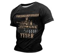 Maglietta da uomo casual e confortevole con scollo rotondo e maniche corte nello stile del carro armato tedesco di tigre della seconda guerra mondiale, Nero , 3XL