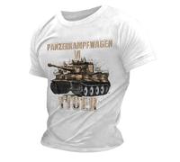 Maglietta da uomo casual e confortevole con scollo rotondo e maniche corte nello stile del carro armato tedesco di tigre della seconda guerra mondiale, bianco, 3XL