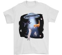 Maglietta Da Uomo Cat Abduction Alien UFO 100% Cotone