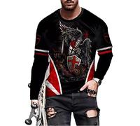 Maglietta da Uomo Cavalieri Templari Stampa 3D Maglietta a Maniche Lunghe con Girocollo retrò Moda Maglietta Sportiva Hip Hop Colore1 XXL