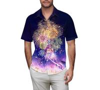 Maglietta da uomo con bottoni, a maniche corte, con ammassi di stelle, galassie, estate, hawaiana, spiaggia, vacanze, top, costume di carnevale, Rosa acceso, M