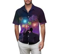 Maglietta da uomo con bottoni, a maniche corte, con ammassi di stelle, galassie, estate, hawaiana, spiaggia, vacanze, top, costume di carnevale, Viola, XL