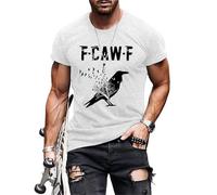 Maglietta da uomo con caratteristico corvo stampa grafica, a maniche corte, girocollo, maniche a busta, casual, comoda, per il tempo libero e lo sport, O bianco., 5XL