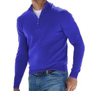 Maglietta da uomo con collo a lupetto e cerniera, maniche lunghe, casual, alla moda, vestibilità aderente, classica, leggera, da lavoro, Blu, M