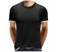 Maglietta da uomo con design falso a due pezzi, a maniche corte, tinta unita, taglio largo, indossabile tutto l'anno, per la casa, le vacanze, maglietta da uomo a maniche corte (M nero)