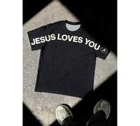 Maglietta da uomo con grande grafica a lettere "Gesù ti ama", un regalo per i credenti in Dio e Gesù, uno stile nuovo per la primavera/estate 2026 L,M,S,XL,XXLLettereTessuto in maglia