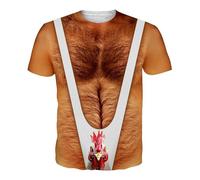 Maglietta da uomo con pelo, con stampa 3D, con grafica divertente, estiva, casual, a maniche corte, con scollo rotondo, muscolo, costume di carnevale, motivo creativo, bianco, XL