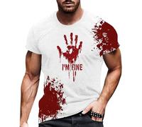 Maglietta da uomo con sanguinoso, per Halloween, con schizzi di sangue, maglietta spaventosa con mani sanguinose, stampa da lettere Horror Bloody a maniche corte