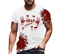 Maglietta da uomo con sanguinoso, per Halloween, con schizzi di sangue, maglietta spaventosa con mani sanguinose, stampa da lettere Horror Bloody a maniche corte