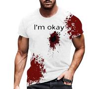 Maglietta da uomo con sanguinoso, per Halloween, con schizzi di sangue, maglietta spaventosa con mani sanguinose, stampa da lettere Horror Bloody a maniche corte