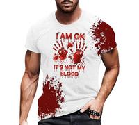 Maglietta da uomo con sanguinoso, per Halloween, con schizzi di sangue, maglietta spaventosa con mani sanguinose, stampa da lettere Horror Bloody a maniche corte