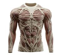 Maglietta da uomo con scheletro 3D, divertente e spaventosa, stampa a maniche lunghe, per coppie, feste, basic da uomo, a maniche lunghe, colore rosso, 2XL