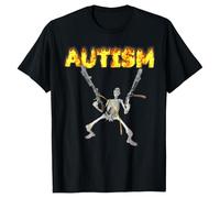 Maglietta da uomo con scheletro armato - Maglietta Statement con scritta Autism in fiamme | Top accattivante per consapevolezza e forza, Stil_q01 Nero, L