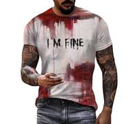 Maglietta da uomo con schizzi di sangue, con scollo rotondo, con stampa sanguinosa, a maniche corte, maglietta sportiva alla moda