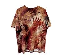 Maglietta da uomo con schizzi di sangue, con scollo rotondo, con stampa scheletrica, a maniche corte, Horror Bloody, rosso mattone, 3XL