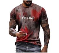 Maglietta da uomo con schizzi di sangue, con scollo rotondo, con stampe sanguinose, a maniche corte, casual, a maniche corte, con stampa sanguinosa, grigio scuro, XL