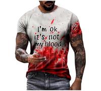 Maglietta da uomo con schizzi di sangue, con scollo rotondo, con stampe sanguinose, a maniche corte, per lo sport, alla moda