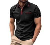 Maglietta da uomo con scollo a V a maniche corte, polo da uomo con cerniera a 1/4, elegante, da golf, traspirante, per lo sport, per l'escursionismo, Nero , XXL