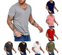 Maglietta da uomo con scollo a V, a maniche corte, traspirante, vestibilità larga, atletica, attiva, tinta unita, casual, elasticizzata, bianco, M