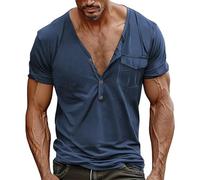 Maglietta da uomo con scollo a V, a maniche corte, traspirante, vestibilità larga, atletica, attiva, tinta unita, casual, elasticizzata, Z02-navy, 3XL